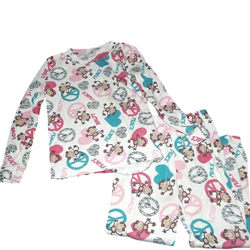 Kidgets toddler girls 4T peace signs monkey long sleeve pajama matching set